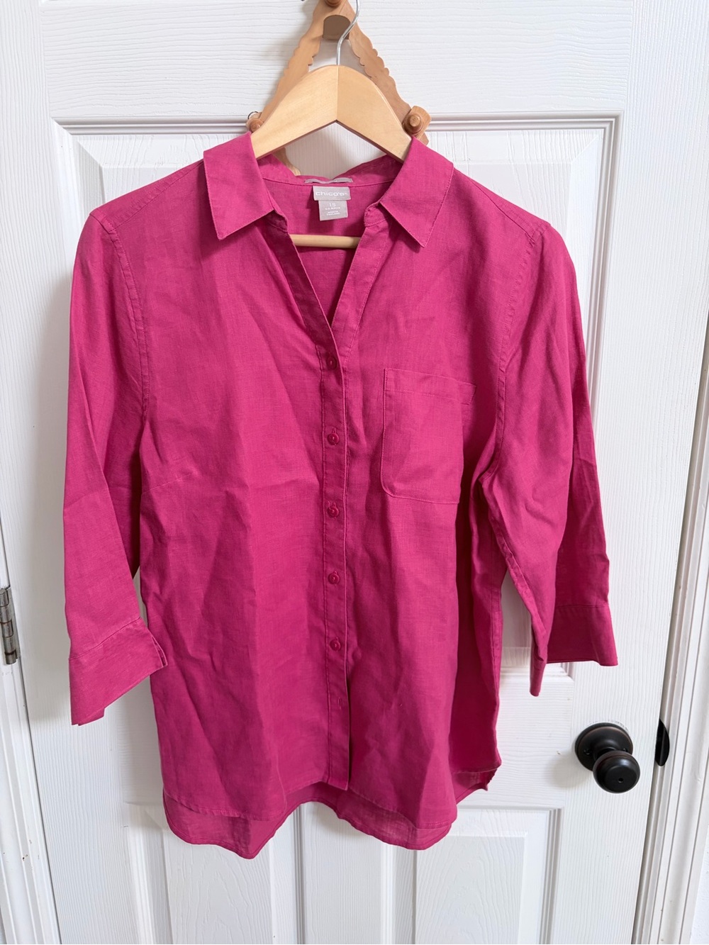 Chicos 100% Linen Button Front Shirt - Fushia